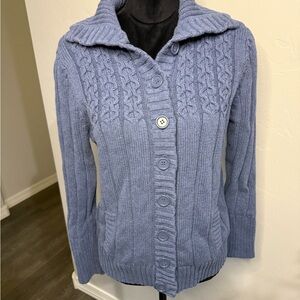Vintage Karen Scott Sport Women's Blue Cable Knit Button 100% Cotton Cardigan. M